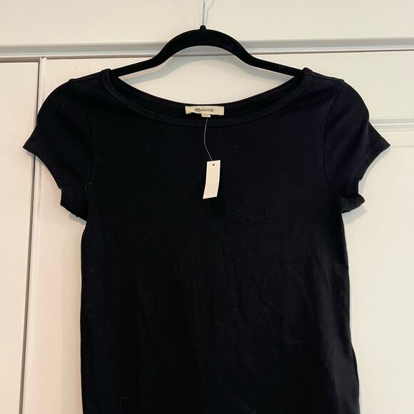 NWT Madewell Women's Black Ribbed Basic‎ Black Tee Cap Sleeve Size S - Picture 8 of 8